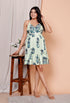 Mint Green Fit & Flare Mini Dress with Blue Floral Embroidery